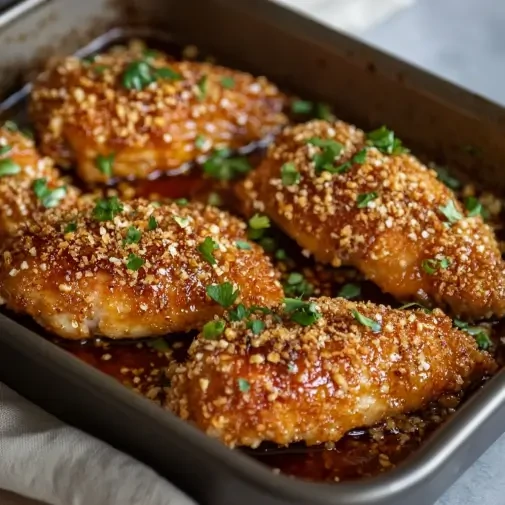 Main ingredients for Baked Crunchy Hot Honey Chicken: Chicken thighs or breasts, hot honey, and panko breadcrumbs.