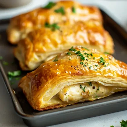 Freshly baked chicken pastry with a crispy, golden crust and savory chicken filling.